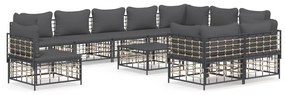 11pcs conjunto lounge de jardim c/ almofadões vime PE antracite