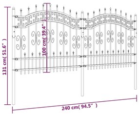 Cerca jardim c/ topo em lanças 140 cm aço revestido a pó preto