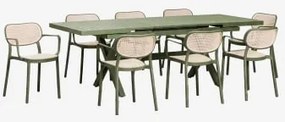 Conjunto Mesa Rectangular 180-240x90 Cm Extensível Alumínio Karena E 8 Cadeiras De Jardim Empilháveis Com Braços Omara Verde Azeitona Intenso - Sklum