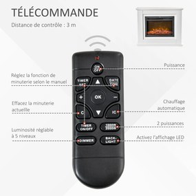 Lareira elétrica de grandes dimensões 98 x 27,5 x 80 cm, 2000 W, efeito de chamas LED, temporizador, temperatura e luminosidade reguláveis, comando à