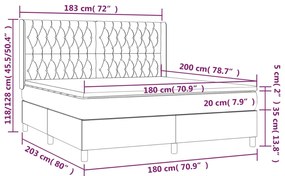 Cama box spring c/ colchão e LED 180x200 cm tecido cinza-escuro