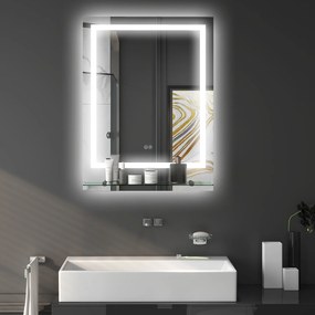 Espelho retangular 80 x 60 cm de parede com iluminação LED para casa de banho