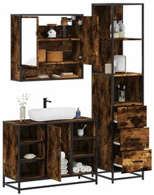 vidaXL 3 pcs conjunto de móveis WC madeira processada carvalho fumado