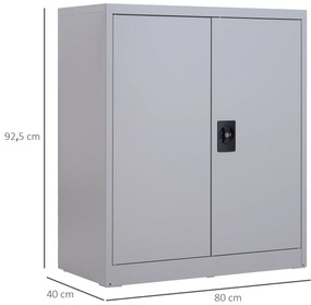Armário de Escritório Metálico com 2 Portas Fechadura Prateleira Ajustável Armário Metálico 80x40x92,5 cm Cinza