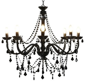 vidaXL Lustre com contas lâmpadas 8 x E14 preto