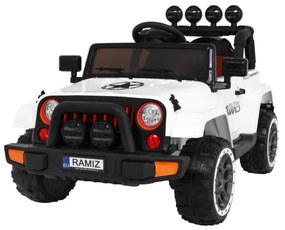 Jipe elétrico para Crianças 12V 4x4 Full Time off-road 4WD Rodas EVA, Assento Couro Branco