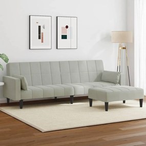 vidaXL Sofá-cama 2 lugares c/ apoio de pés veludo cinza-claro