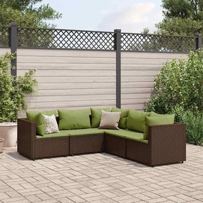 vidaXL 5 pcs conjunto lounge jardim c/ almofadões vime PE castanho
