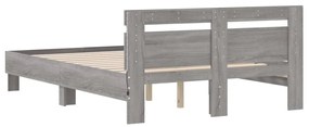 Estrutura cama c/ cabeceira/luzes LED 120x200cm cinzento sonoma