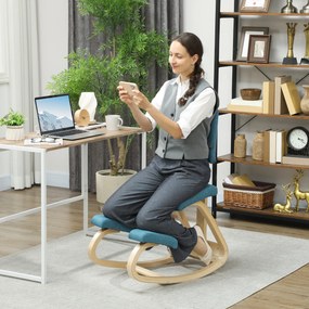 Cadeira ergonómica para joelhos com encosto, assento oscilante para joelhos, corretor de postura 51x84x93 cm azul escuro