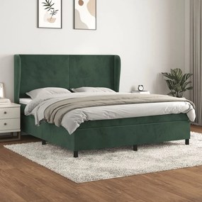 vidaXL Cama com molas/colchão 160x200 cm veludo verde-escuro
