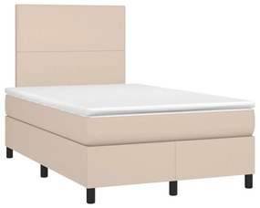 Cama box spring c/colchão/LED 120x200cm couro artif. cappuccino