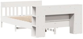 Cama com estante sem colchão 140x200 cm pinho maciço branco