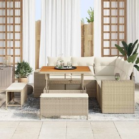 Conjunto de Sofá de Jardim 8 Peças com Almofadas de Rattan Bege em Pol