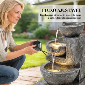 Fonte de Jardim com Iluminação LED e Bomba Cascata Decorativa de 3 Níveis 40x37x61 cm Multicolor