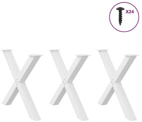 Pernas p/ mesa de jantar 3 pcs forma X 90x(72-73) cm aço branco