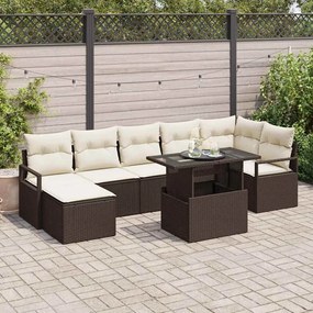 Conjunto de Sofá de Jardim vidaXL de 8 Peças com Almofadas Castanho Vime Poliéster