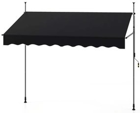Toldo retrátil manual 2,5 m x 3 m Toldo exterior com altura ajustável Manivela e sem perfuração para janela Porta Terraço Preto