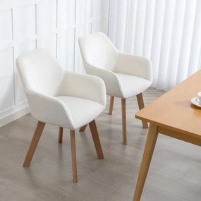 Conjunto de 2 Cadeiras de Jantar Modernas Estofadas em Veludo com Pernas de Madeira 54x57x80 cm Creme