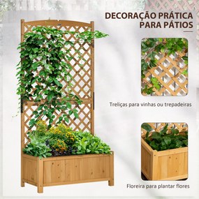 Outsunny Floreira de Jardim com Treliça Caixa de Plantio com Suporte para Plantas Trepadeiras para Cultivo de Plantas Flores para Pátio Terraço Varanda 90x45x180cm Madeira