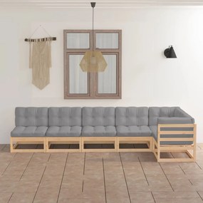 6 pcs conjunto lounge de jardim com almofadões pinho maciço