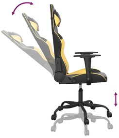 Cadeira gaming massagens couro artificial preto e dourado