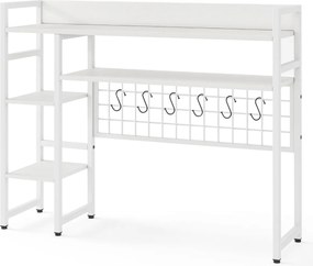 Estante de secretária sobre mesa com 4 níveis e compartimento aberto na parte traseira, 6 ganchos  94 x 25 x 73,5 cm branca