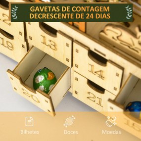 HOMCOM Calendário de Advento com Iluminação LED e 24 Gavetas de Contag