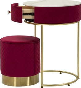 MESA DE CABECEIRA/TOCADOR COM PUFF Ø 52x70 - 36x39 CM VERMELHO E DOURADO