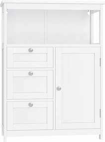 Armário de casa de banho 30 x 60 x 80 cm com 3 gavetas e prateleira ajustável Branco