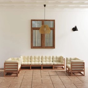 vidaXL 8 pcs conjunto lounge de jardim com almofadões pinho maciço