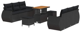 vidaXL Conjunto de Sofá de Jardim com almofada 9 pcs Preto vime PE