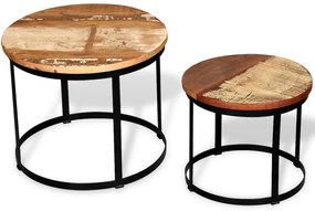 Conjunto mesa centro redonda madeira reciclada 2 pcs 40cm/50cm