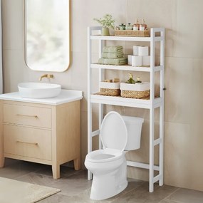 Estante de casa de banho 26 x 63 x 170 cm de 3 andares em bambu branco e cor natural