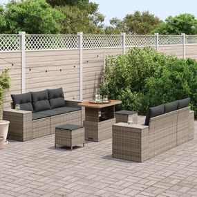 Conjunto de Sofá de Jardim vidaXL 9 Peças com Almofadas Cinza Vime Sin