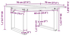 Mesa de centro estrutura em O 70x70x40 cm pinho e aço