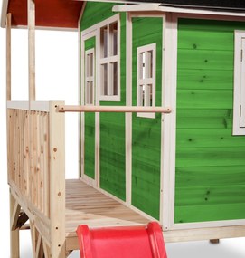 Casa de brincar infantil exterior para crianças Loft 350 em madeira com escorrega - Verde