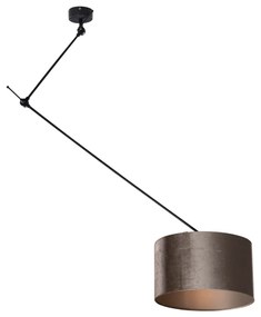 Candeeiro Suspenso Preto com Abajur de Veludo Taupe 35cm - Blitz Clássico / Antigo,Moderno
