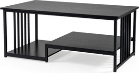 Mesa de centro retangular 110 x 60 x 45 cm com 2 prateleiras de arrumação, Estrutura metálica resistente, mesa moderna para sala de estar Preta