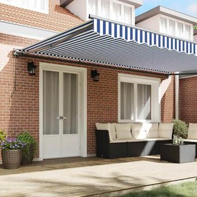Toldo Retrátil Manual Azul e Branco 500x300 cm