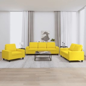 3 pcs conjunto de sofás tecido amarelo-claro