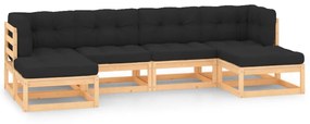 vidaXL 6 pcs conj. lounge jardim c/ almofadões antracite pinho maciço