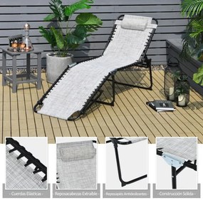 Espreguiçadeira de praia dobrável portátil Cadeira reclinável com encosto ajustável em 4 posições para campismo Pátio Piscina 189 x 59 x 40 cm Cinzent