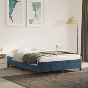 Estrutura de cama sem colchão 140x190 cm veludo azul-escuro