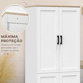 Armário de Cozinha com 4 Portas e Prateleiras Ajustáveis Anti-Tombo 60x30x170,5 cm Branco