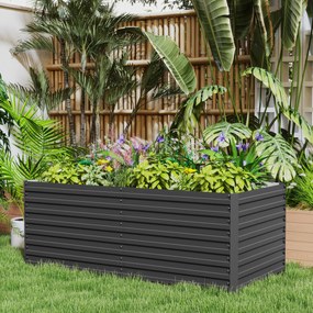 Floreira jardim 160 x 80 x 60 cm elevada galvanizada retangular para exterior - fundo aberto cinzenta