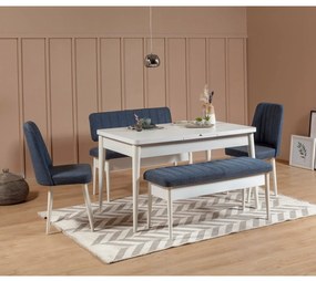 Conjunto Mesa de Jantar Extensível e Cadeiras Vina – Branco e Azul Esc