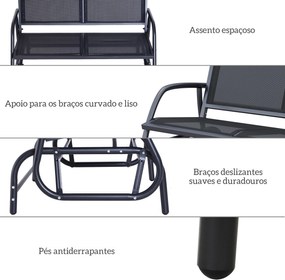 Baloiço de 2 Lugares Cadeira de Balanço de Jardim Tubo de Metal e Teci