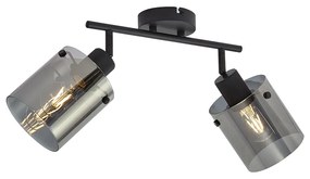 Foco de teto de design preto com vidro fumê 2 luzes - Domo Moderno
