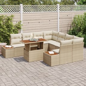 Conjunto de Sofá de Jardim de 9 Peças com Almofadas Bege de Rattan Pol